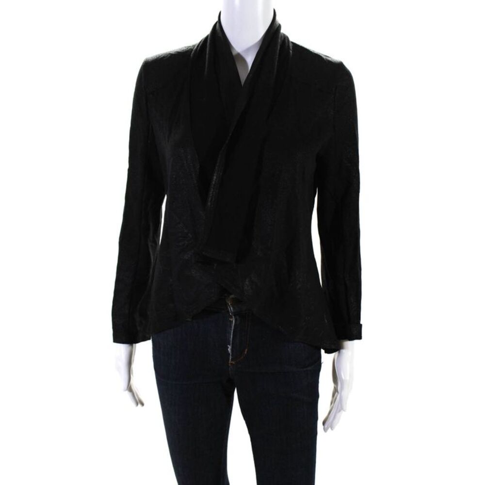 Krisa Womens Coated Fabric Long Sleeved Open Front Cardigan Sweater Black Size S